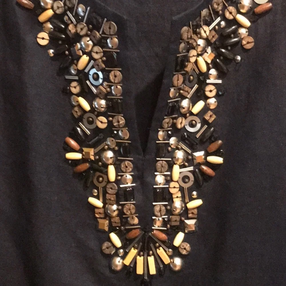 Michael Kors Black Beaded V-Neck Tunic Top